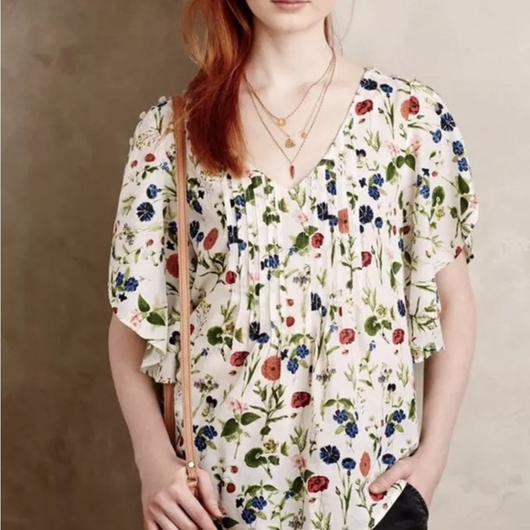 Anthropologie Maeve Fluttered Maya Strawberries Roses Floral Blouse Top Size 2 - Picture 1 of 5